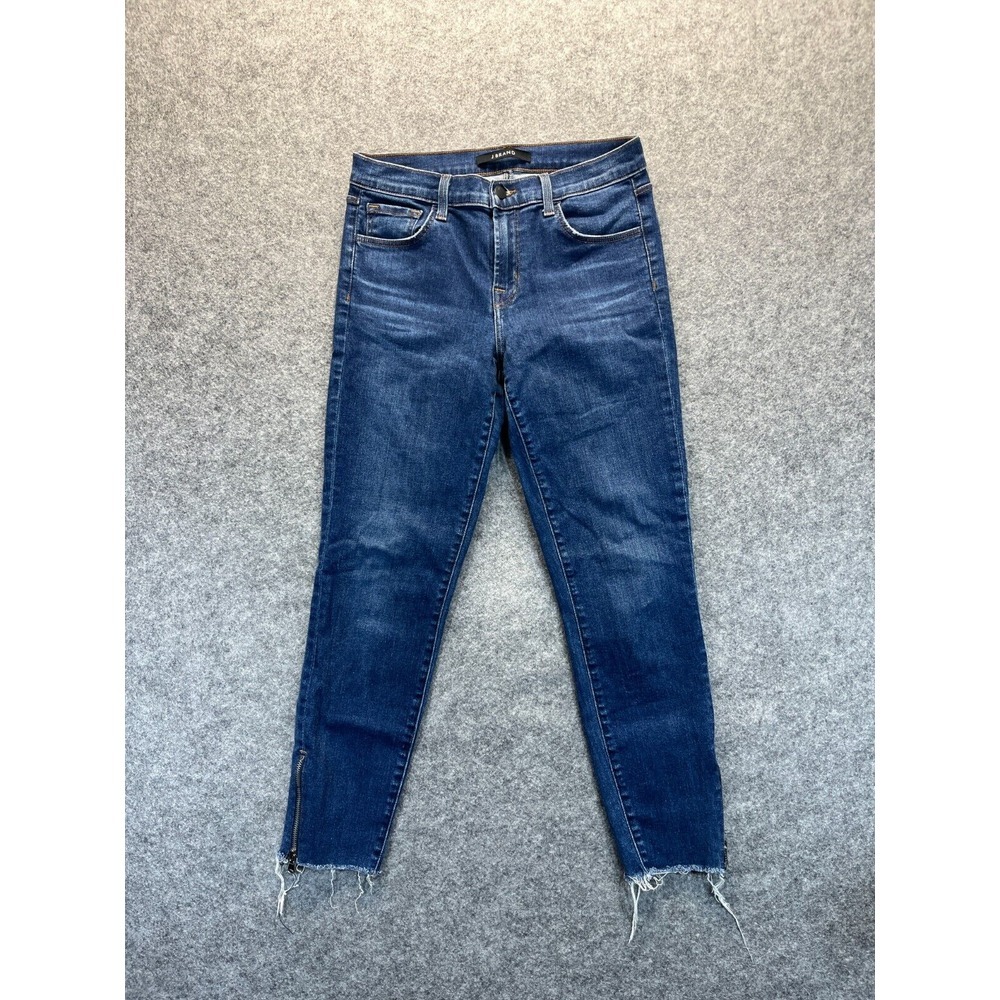 J Brand Jeans Women's 28‎ Skinny Medium Blue Raw Hem High Rise Stretch Denim
